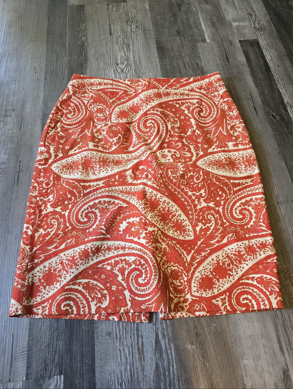 J.Crew Orange Paisley Pencil Skirt, Size 6